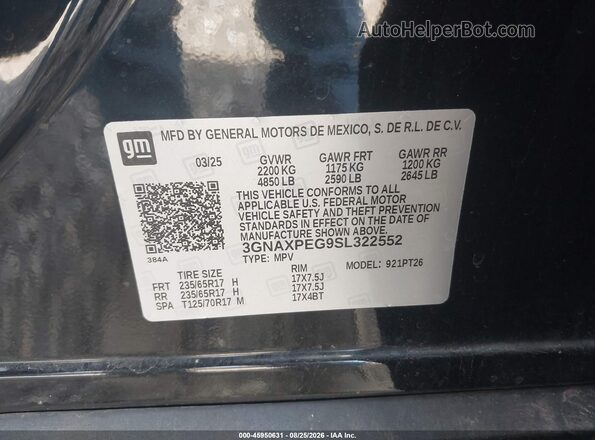3GNAXPEG9SL322552 2025 CHEVROLET EQUINOX Черный Вид подкапотного пространства