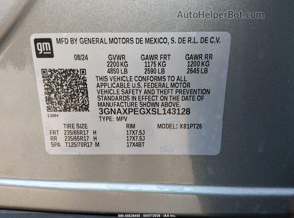 3GNAXPEGXSL143128 2025 CHEVROLET EQUINOX Silver Շարժիչի բաժամունքի տեսք
