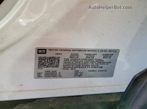 3GNAXPEGXTL246258 2026 CHEVROLET EQUINOX Белый Вид наклейки с VIN-кодом