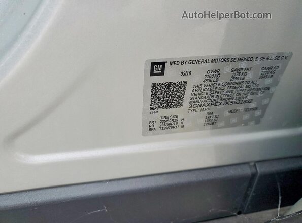 3GNAXPEX7KS631832 2019 CHEVROLET EQUINOX Silver VIN კოდის სტიკერის ხედი