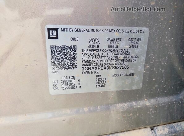 3GNAXPEX9KS527505 2019 CHEVROLET EQUINOX Gray Շարժիչի բաժամունքի տեսք