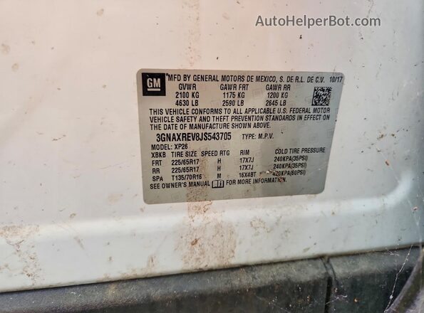 3GNAXREV8JS543705 2018 CHEVROLET EQUINOX White Вид наклейки з VIN-кодом