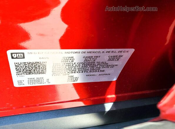 3GNAXSEG4TL510156 2026 CHEVROLET EQUINOX Red Vista de la etiqueta del VIN