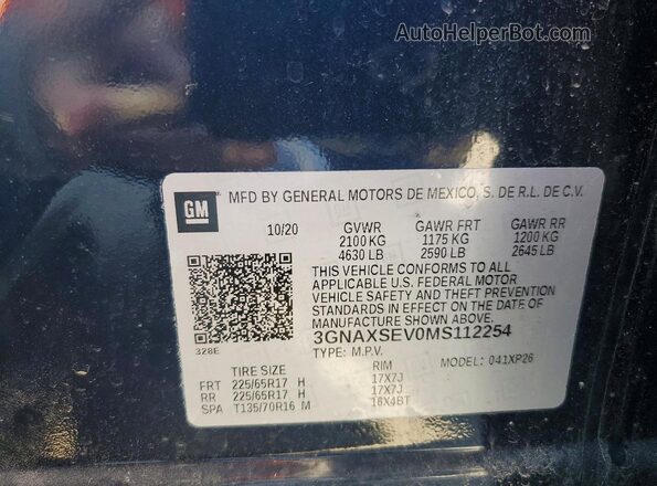 3GNAXSEV0MS112254 2021 CHEVROLET EQUINOX Gray Вид наклейки з VIN-кодом