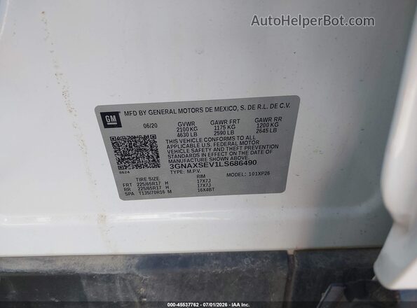 3GNAXSEV1LS686490 2020 CHEVROLET EQUINOX Белый Вид подкапотного пространства