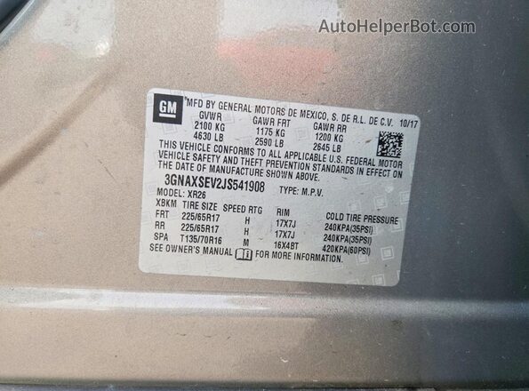 3GNAXSEV2JS541908 2018 CHEVROLET EQUINOX Gray VIN կոդի պիտակի տեսք