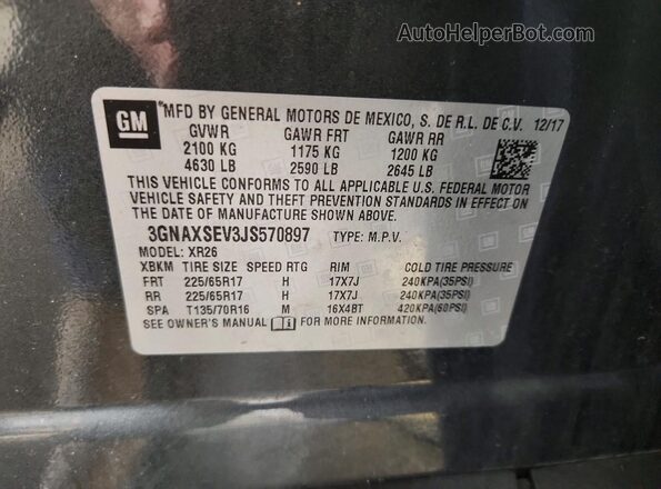 3GNAXSEV3JS570897 2018 CHEVROLET EQUINOX Gray Widok naklejki z numerem VIN