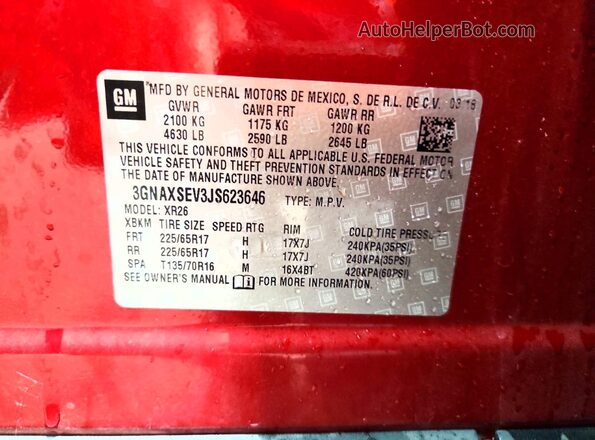 3GNAXSEV3JS623646 2018 CHEVROLET EQUINOX Темно-бордовый Вид подкапотного пространства