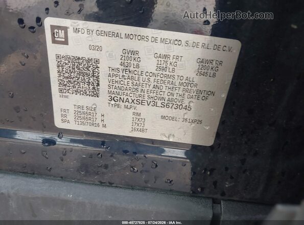 3GNAXSEV3LS673045 2020 CHEVROLET EQUINOX Black Vista del compartimento del motor