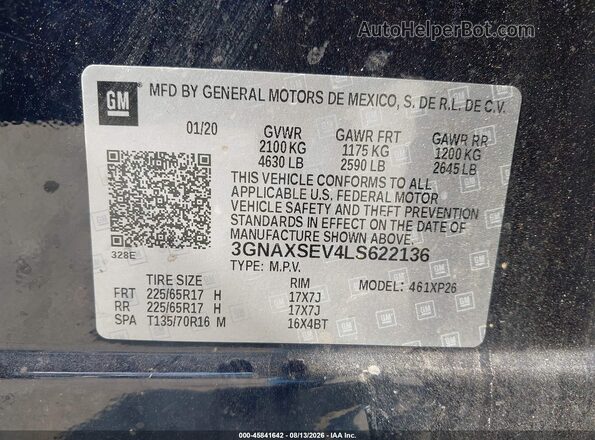 3GNAXSEV4LS622136 2020 CHEVROLET EQUINOX Blue Vista del compartimento del motor