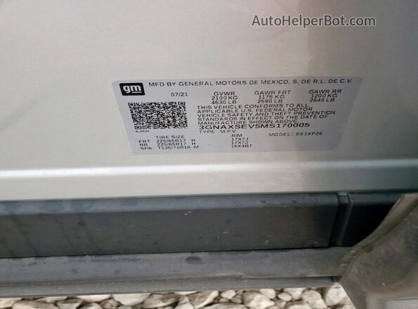 3GNAXSEV5MS170005 2021 CHEVROLET EQUINOX Silver Widok komory silnika