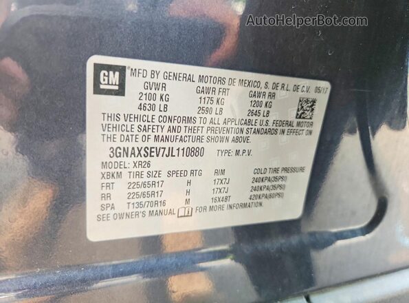 3GNAXSEV7JL110880 2018 CHEVROLET EQUINOX Blue Widok komory silnika