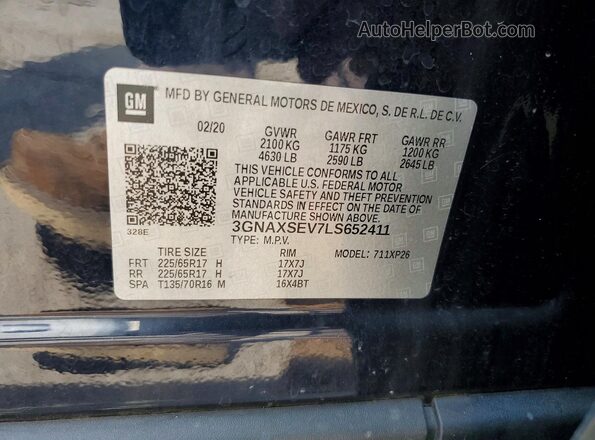 3GNAXSEV7LS652411 2020 CHEVROLET EQUINOX Blue VIN კოდის სტიკერის ხედი