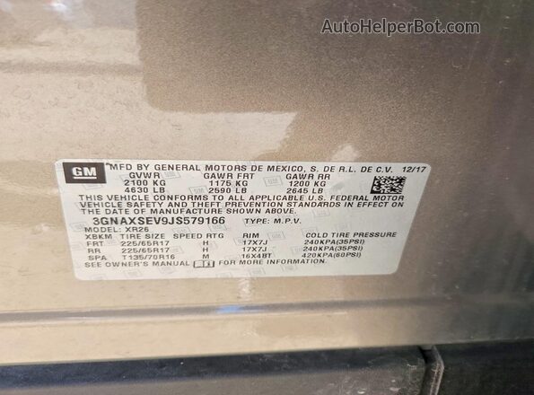 3GNAXSEV9JS579166 2018 CHEVROLET EQUINOX Gray Vista interior de 360 grados
