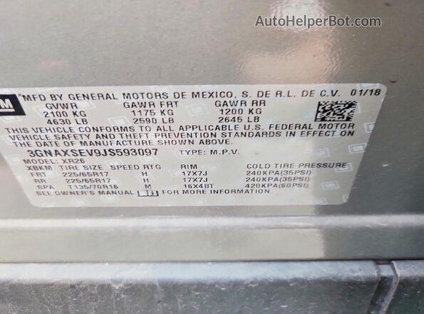 3GNAXSEV9JS593097 2018 CHEVROLET EQUINOX Beige Widok naklejki z numerem VIN