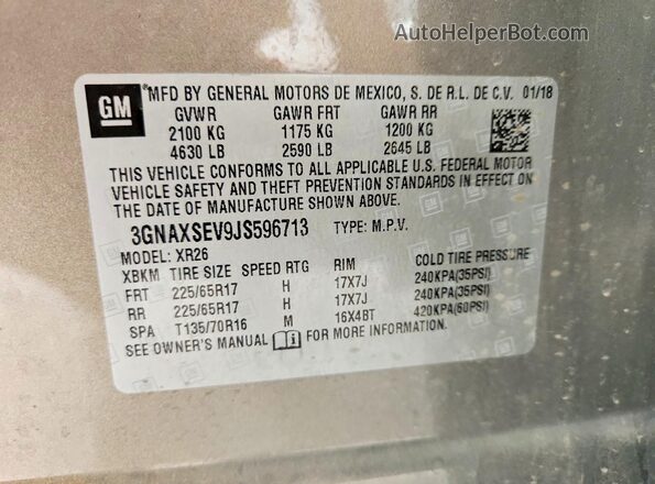 3GNAXSEV9JS596713 2018 CHEVROLET EQUINOX Gray Շարժիչի բաժամունքի տեսք
