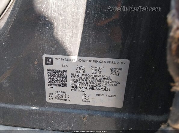 3GNAXSEV6LS671614 2020 CHEVROLET EQUINOX Gray Widok komory silnika