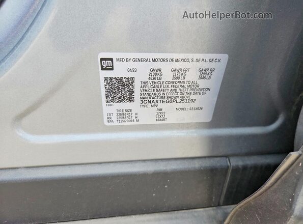 3GNAXTEG0PL251192 2023 CHEVROLET EQUINOX Gray Engine compartment view