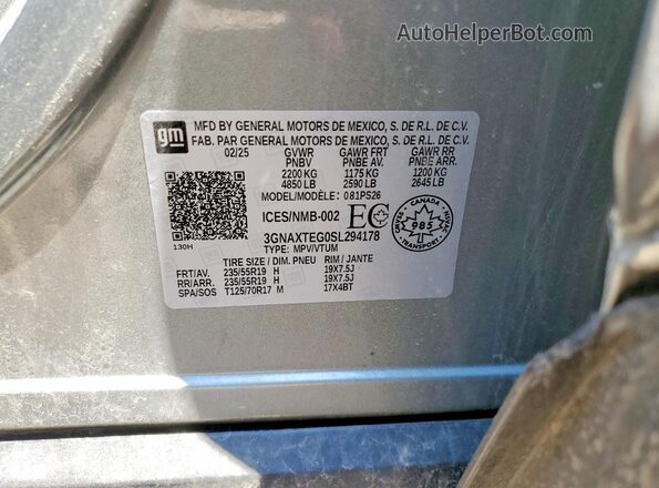 3GNAXTEG0SL294178 2025 CHEVROLET EQUINOX Серебряный Вид наклейки с VIN-кодом