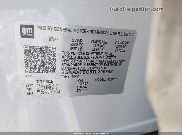 3GNAXTEG5TL206243 2026 CHEVROLET EQUINOX White ძრავის განყოფილების ხედი