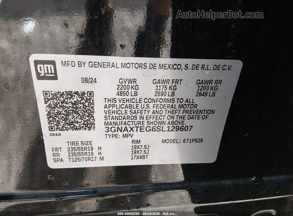 3GNAXTEG6SL129607 2025 CHEVROLET EQUINOX Black Widok komory silnika