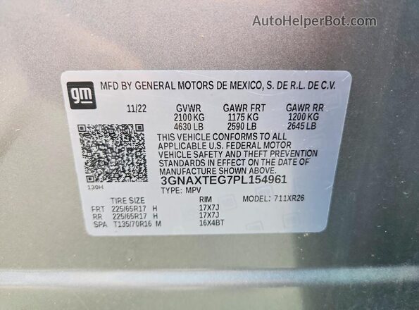 3GNAXTEG7PL154961 2023 CHEVROLET EQUINOX Gray VIN կոդի պիտակի տեսք