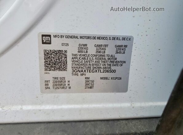 3GNAXTEGXTL206500 2026 CHEVROLET EQUINOX White VIN sticker view