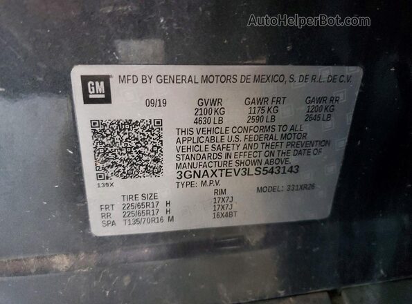 3GNAXTEV3LS543143 2020 CHEVROLET EQUINOX Charcoal VIN կոդի պիտակի տեսք