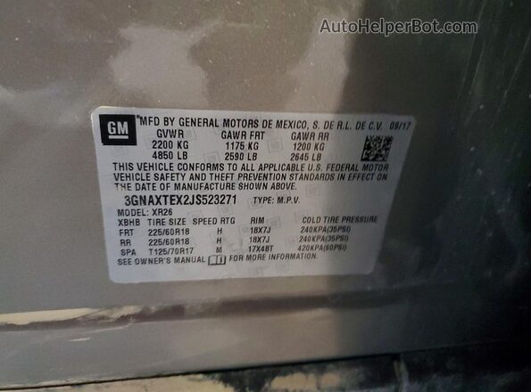 3GNAXTEX2JS523271 2018 CHEVROLET EQUINOX Gray VIN კოდის სტიკერის ხედი