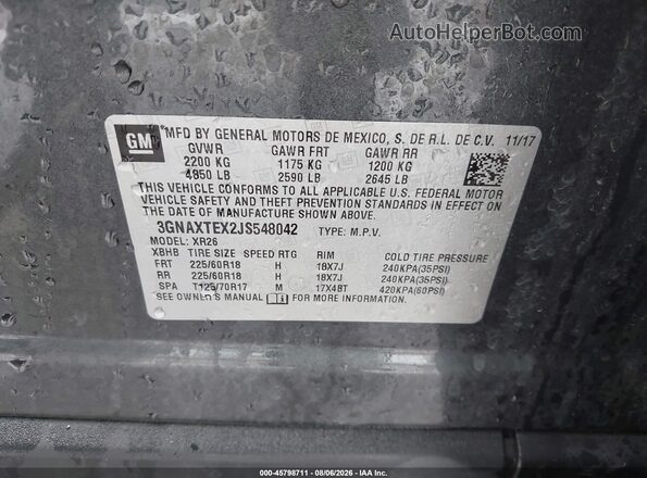 3GNAXTEX2JS548042 2018 CHEVROLET EQUINOX Gray Շարժիչի բաժամունքի տեսք