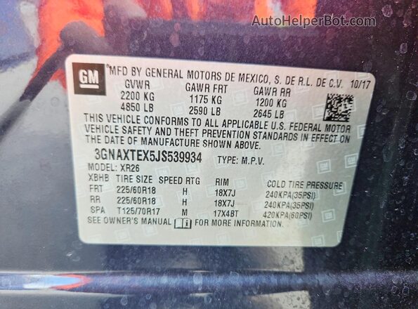 3GNAXTEX5JS539934 2018 CHEVROLET EQUINOX Blue 360 interior view