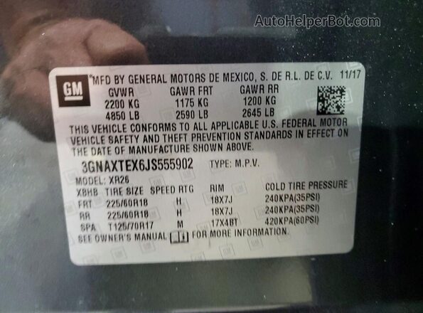 3GNAXTEX6JS555902 2018 CHEVROLET EQUINOX Charcoal VIN კოდის სტიკერის ხედი