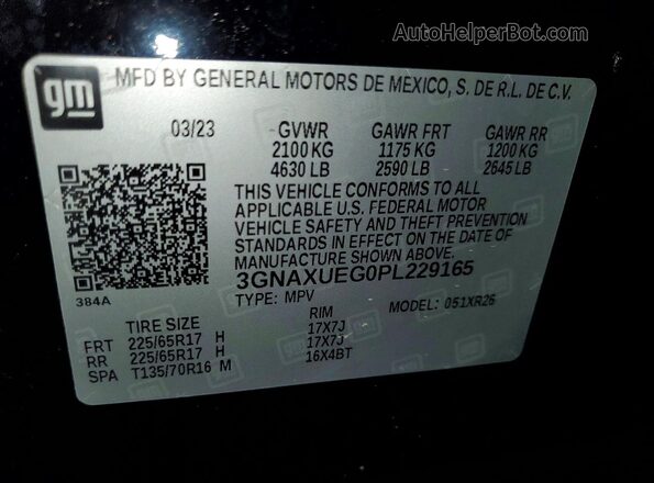 3GNAXUEG0PL229165 2023 CHEVROLET EQUINOX Black VIN კოდის სტიკერის ხედი