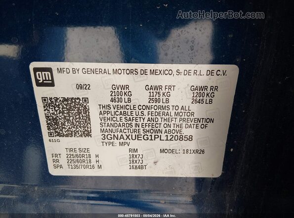 3GNAXUEG1PL120858 2023 CHEVROLET EQUINOX Синий Вид подкапотного пространства