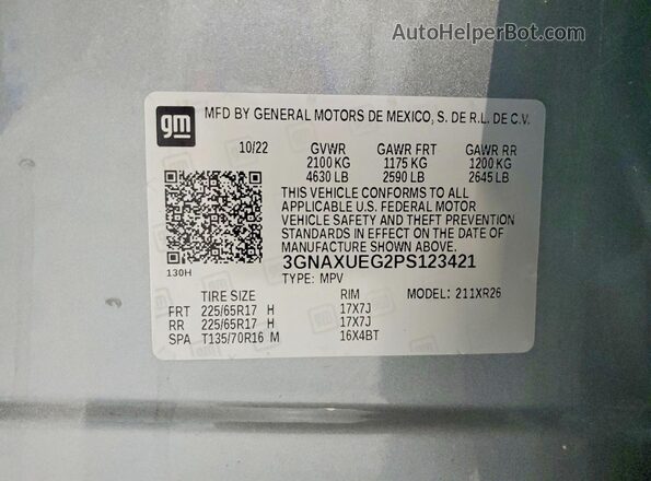 3GNAXUEG2PS123421 2023 CHEVROLET EQUINOX Gray Սալոնի 360 աստիճան տեսք