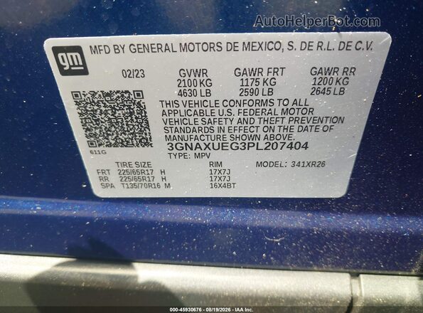 3GNAXUEG3PL207404 2023 CHEVROLET EQUINOX Blue Widok komory silnika