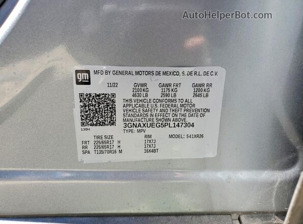 3GNAXUEG5PL147304 2023 CHEVROLET EQUINOX Серебряный Панорамный вид салона 360°