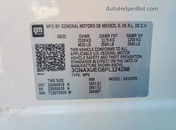 3GNAXUEG6PL124288 2023 CHEVROLET EQUINOX White VIN կոդի պիտակի տեսք