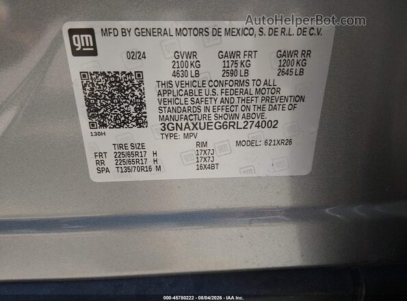 3GNAXUEG6RL274002 2024 CHEVROLET EQUINOX Gray ძრავის განყოფილების ხედი