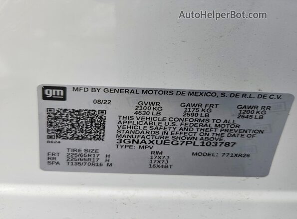 3GNAXUEG7PL103787 2023 CHEVROLET EQUINOX White Widok wnętrza 360 stopni