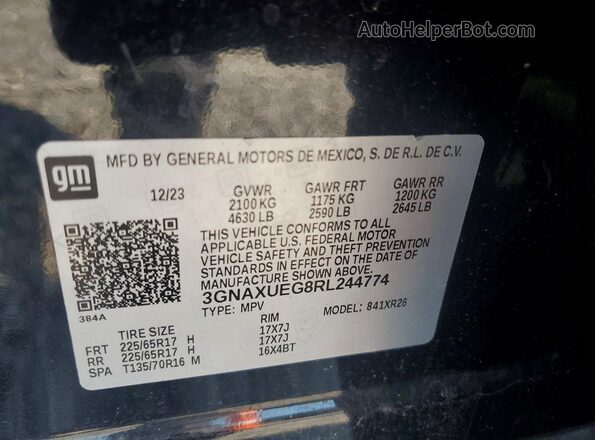 3GNAXUEG8RL244774 2024 CHEVROLET EQUINOX Charcoal VIN კოდის სტიკერის ხედი