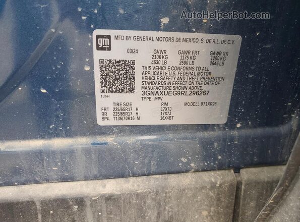3GNAXUEG9RL296267 2024 CHEVROLET EQUINOX Blue VIN კოდის სტიკერის ხედი