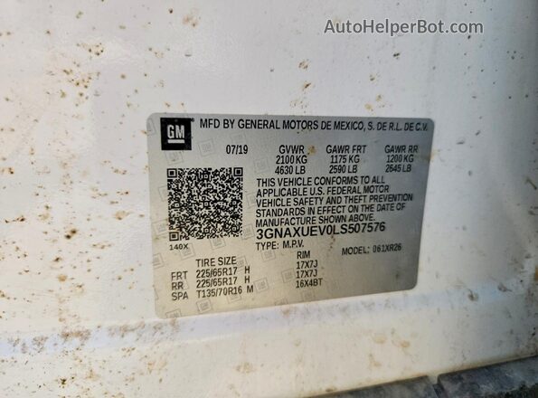3GNAXUEV0LS507576 2020 CHEVROLET EQUINOX White Շարժիչի բաժամունքի տեսք
