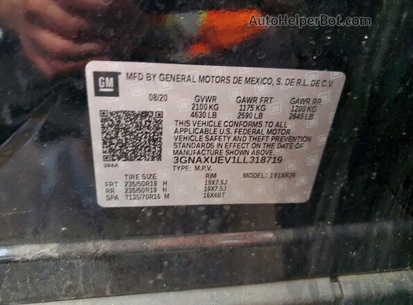 3GNAXUEV1LL318719 2020 CHEVROLET EQUINOX Black Вид наклейки з VIN-кодом