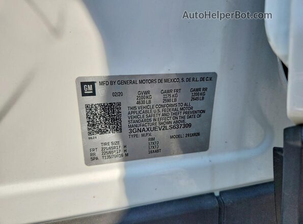 3GNAXUEV2LS637309 2020 CHEVROLET EQUINOX White Vista del compartimento del motor