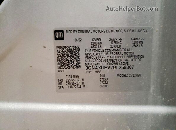 3GNAXUEV2NL258307 2022 CHEVROLET EQUINOX Silver ძრავის განყოფილების ხედი