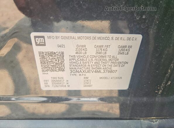 3GNAXUEV4ML379807 2021 CHEVROLET EQUINOX Black Widok naklejki z numerem VIN