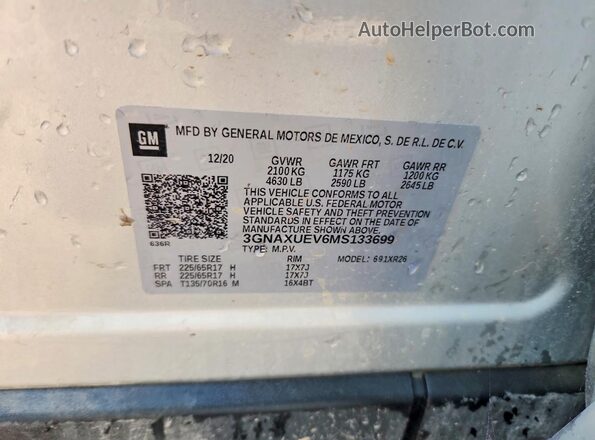 3GNAXUEV6MS133699 2021 CHEVROLET EQUINOX Silver Вид наклейки з VIN-кодом