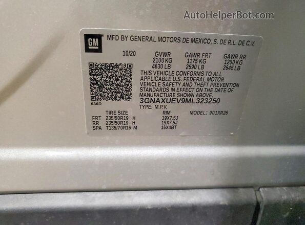 3GNAXUEV9ML323250 2021 CHEVROLET EQUINOX Silver Widok wnętrza 360 stopni