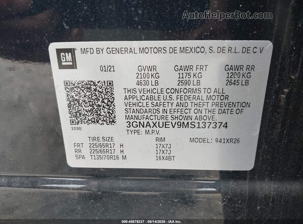3GNAXUEV9MS137374 2021 CHEVROLET EQUINOX Dark Blue Engine compartment view